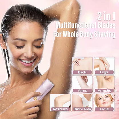 Women'S Specialized Body Hair Shaving 2-In-1 Electric Shaver, Dual Head Design, Private, Armpit Hair, Leg Hair Removal Device