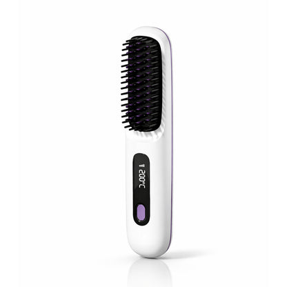 Hair Straightener Brush with LCD Display Cordless USB Charging Straightener Portable Mini Straightening Brush for Home Travel