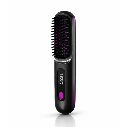 Hair Straightener Brush with LCD Display Cordless USB Charging Straightener Portable Mini Straightening Brush for Home Travel